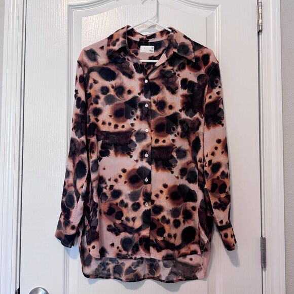 Aritzia Wilfred Free Brinley TieDye Blouse Cider Gold Oversized Button Front XXS - Picture 1 of 10